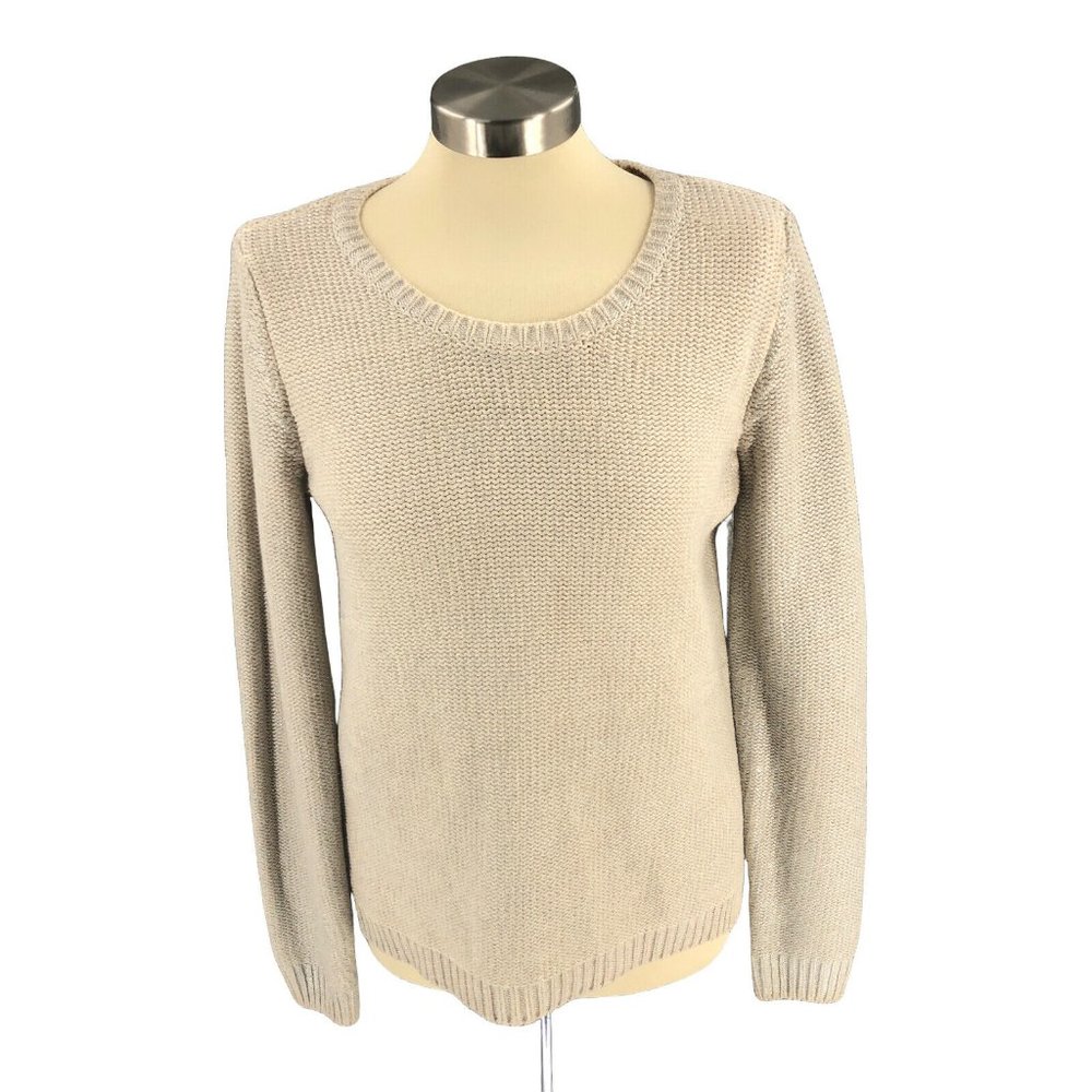 FOREVER 21 Womens Sweater Small Beige Pullover Metallic Long Sleeve Hi-Low Knit